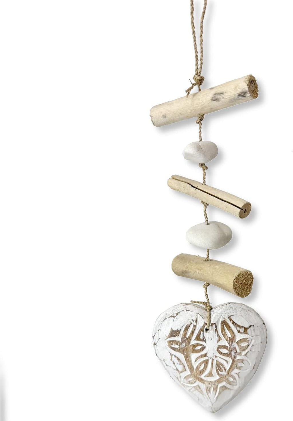 White Driftwood Heart Coastal Garland
