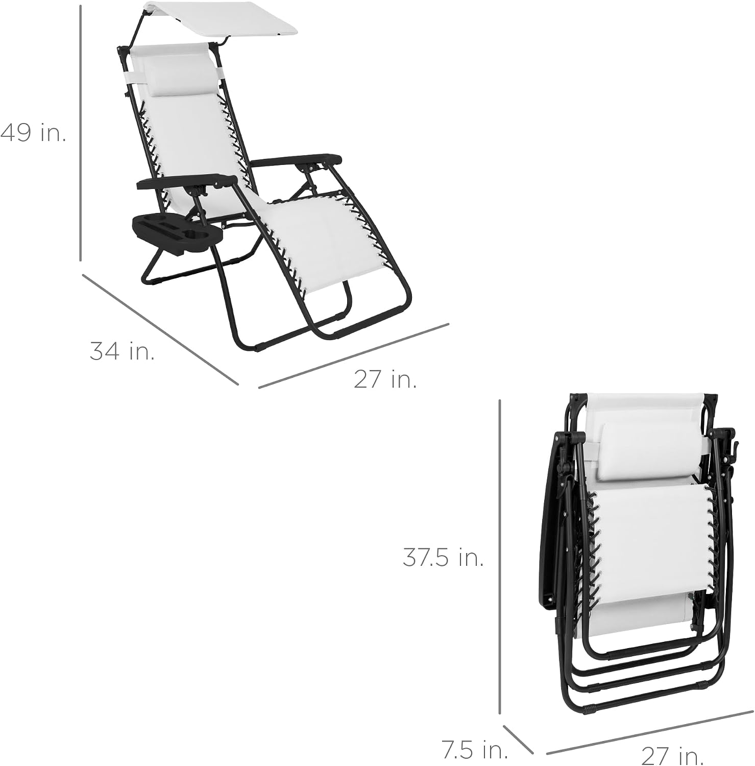 Snow Black Zero Gravity Chair with Canopy