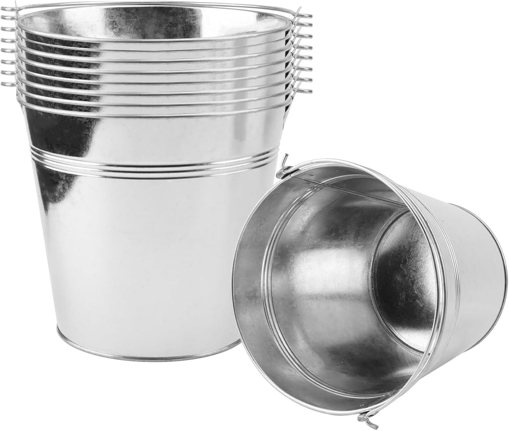 8pc 7 Inch Galvanized Metal Plant Buckets