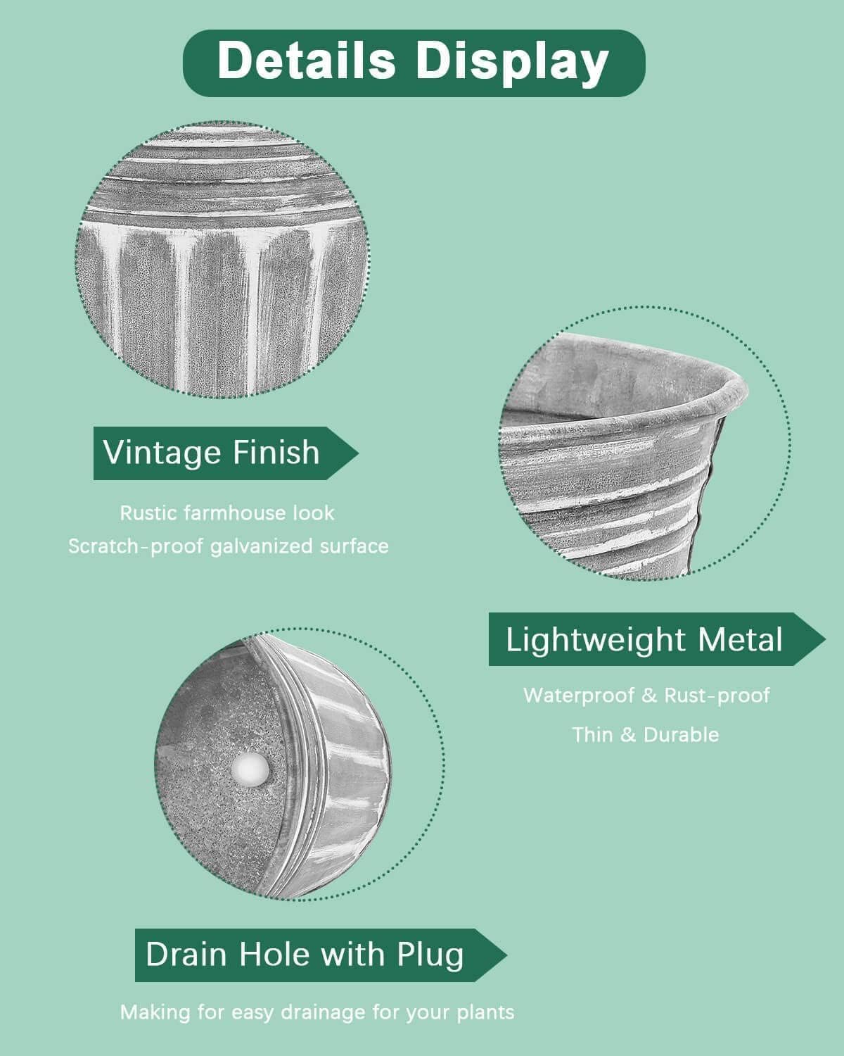4 Silver Shallow Metal Plant Pots