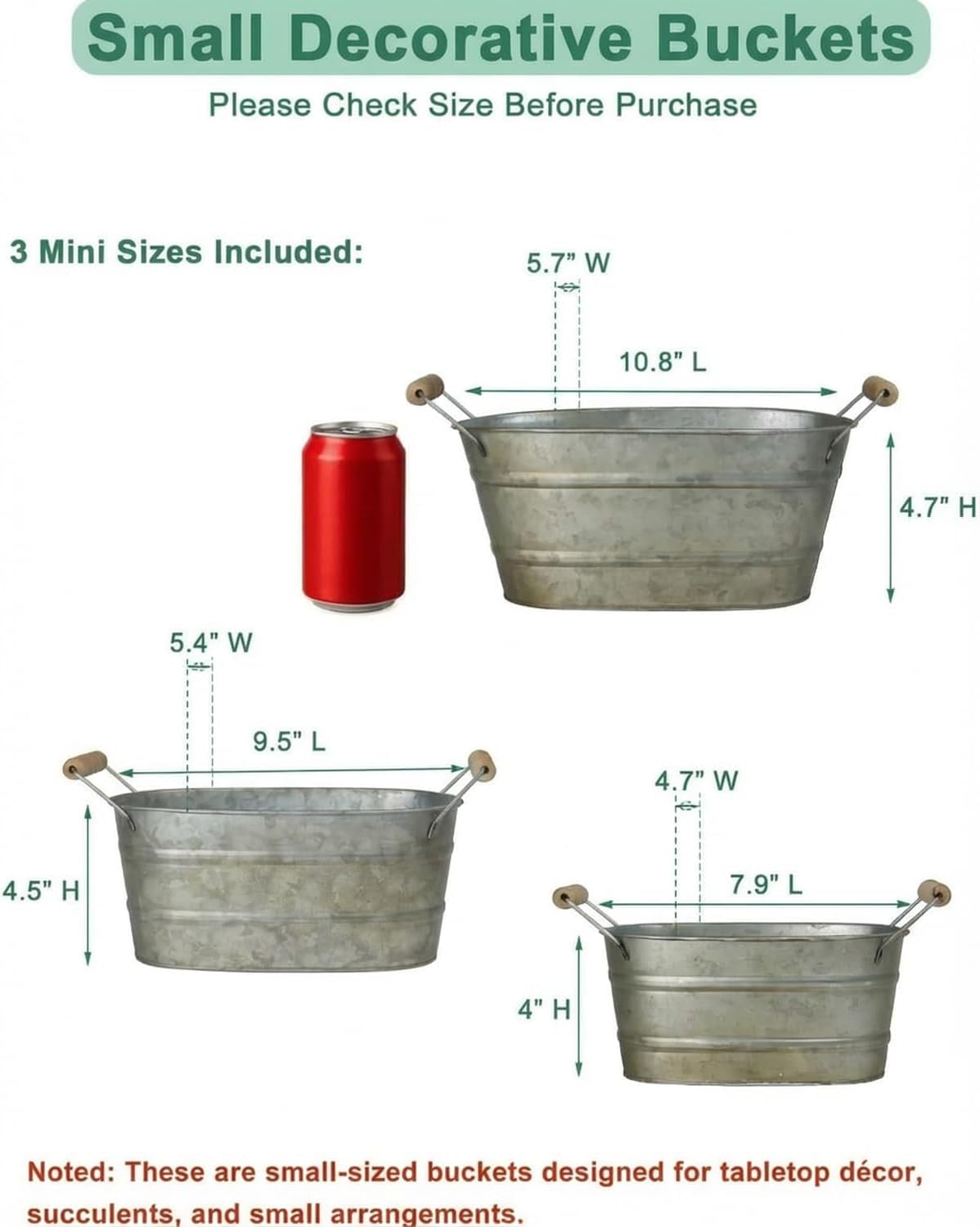 3 Oval Farmhouse Metal Planter Buckets
