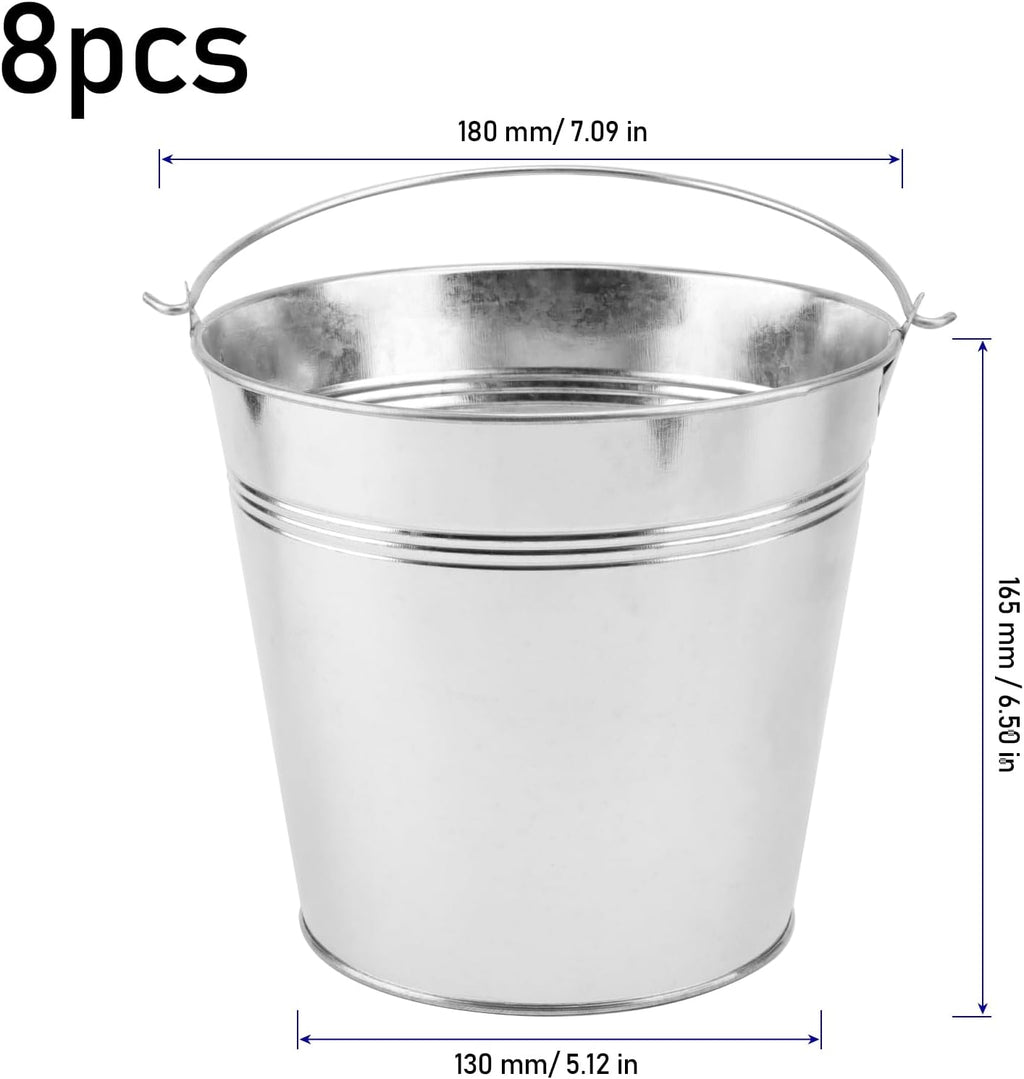 8pc 7 Inch Galvanized Metal Plant Buckets