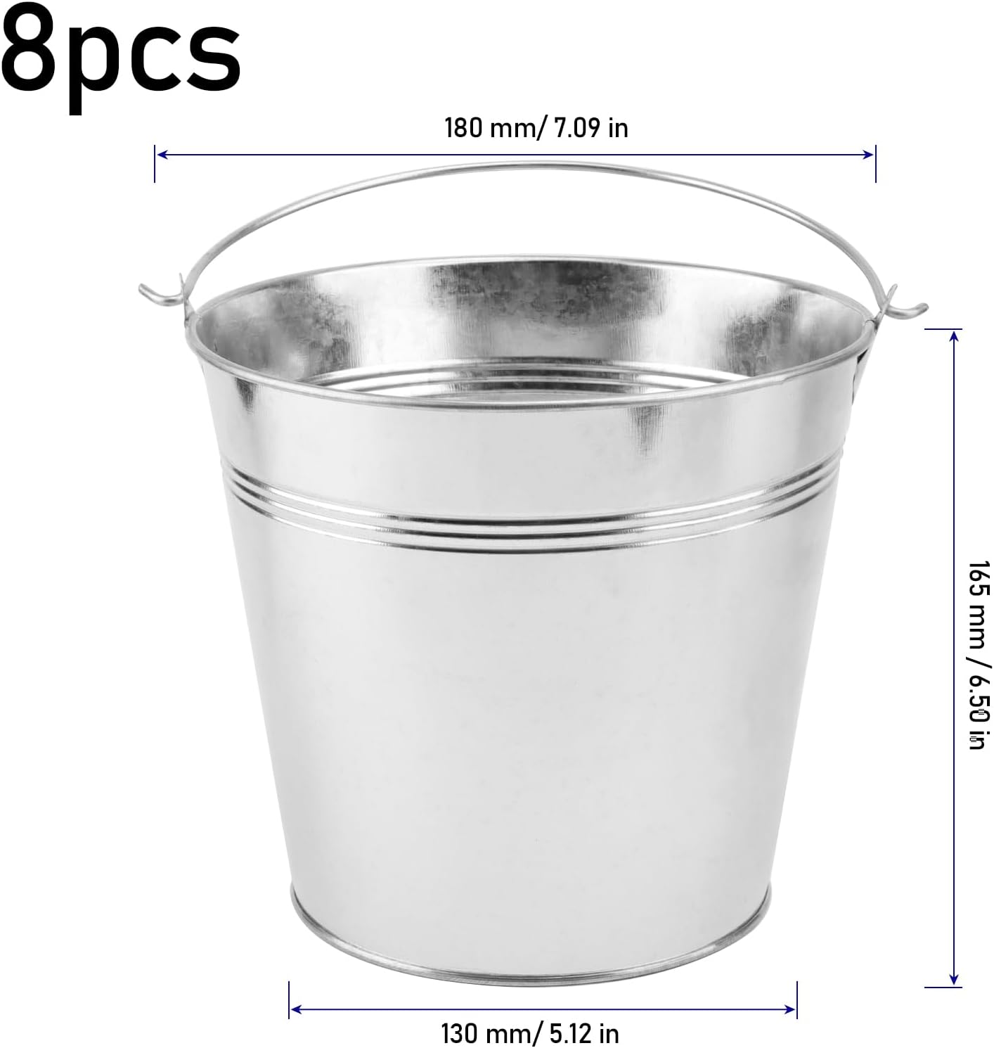 8pc 7 Inch Galvanized Metal Plant Buckets