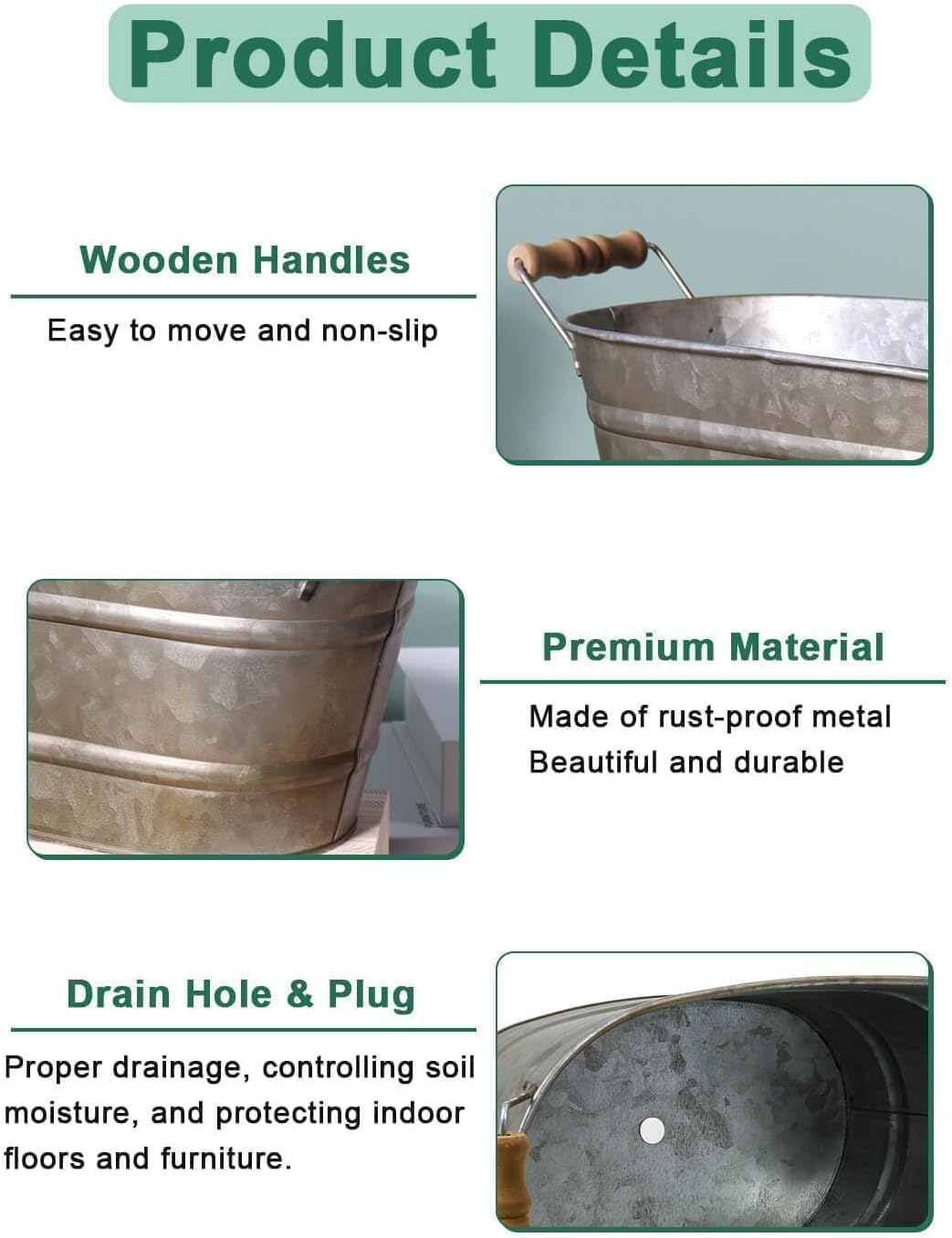 3 Oval Farmhouse Metal Planter Buckets
