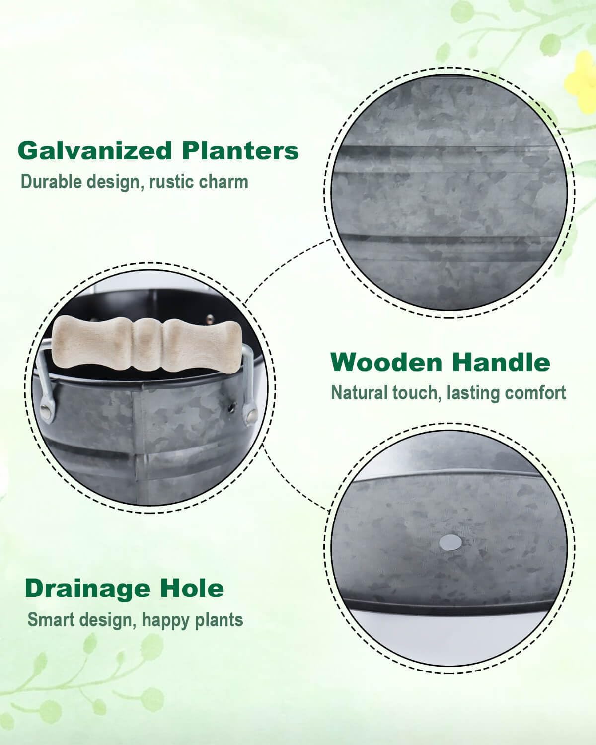 3pc Galvanized Black Metal Oval Planter Buckets