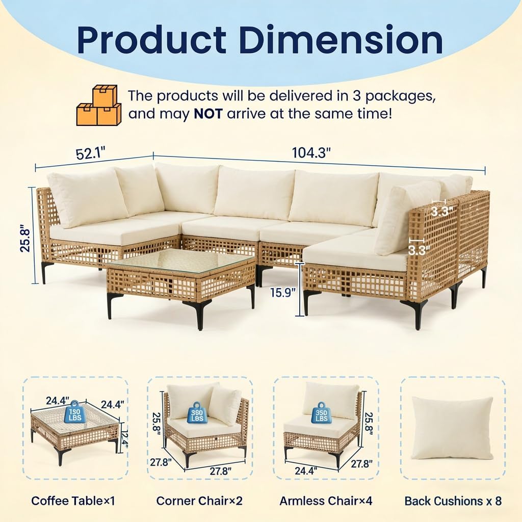 Beige 7pc All-Weather Wicker Patio Set