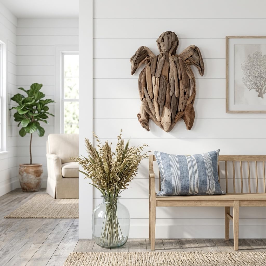 Driftwood Turtle Coastal Decor Sculpture