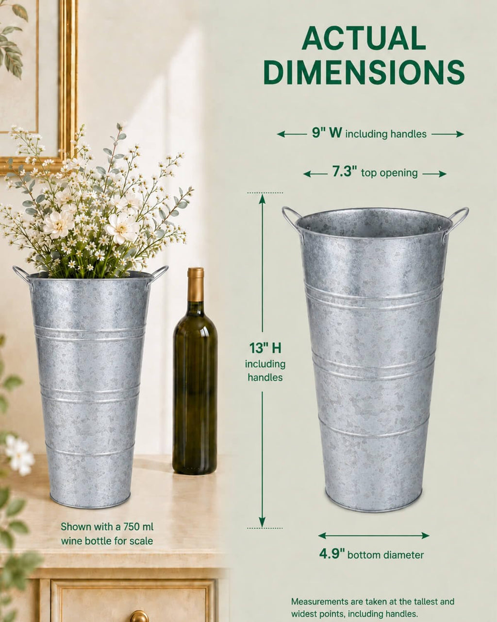 6 Silver Farmhouse Metal Flower Buckets