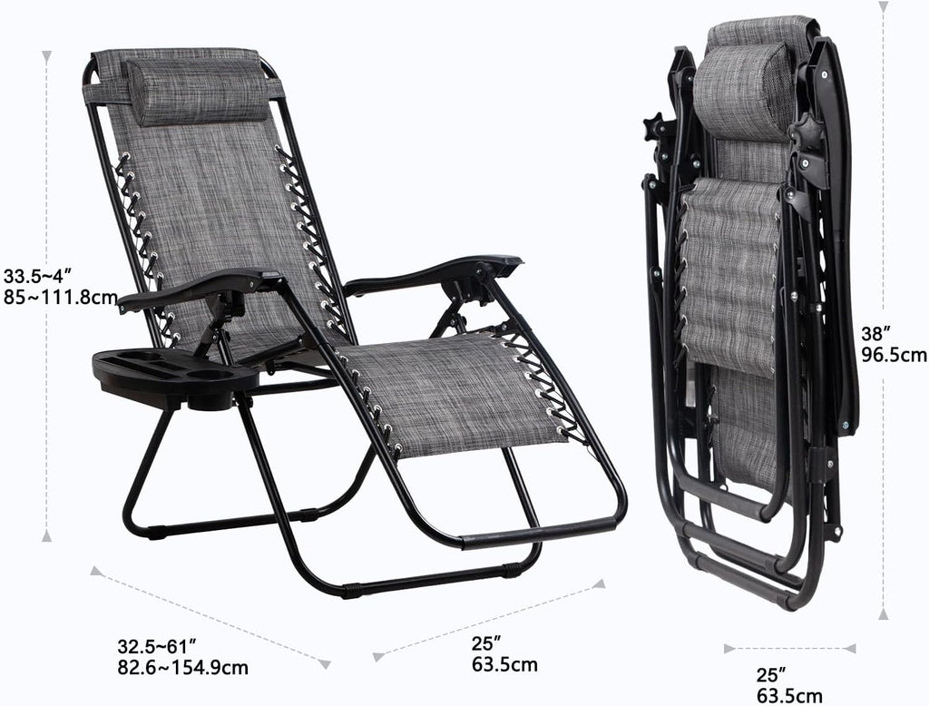 2 Grey Zero Gravity Lounge Chairs