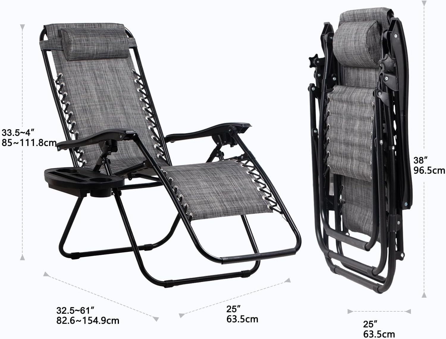 2 Grey Zero Gravity Lounge Chairs