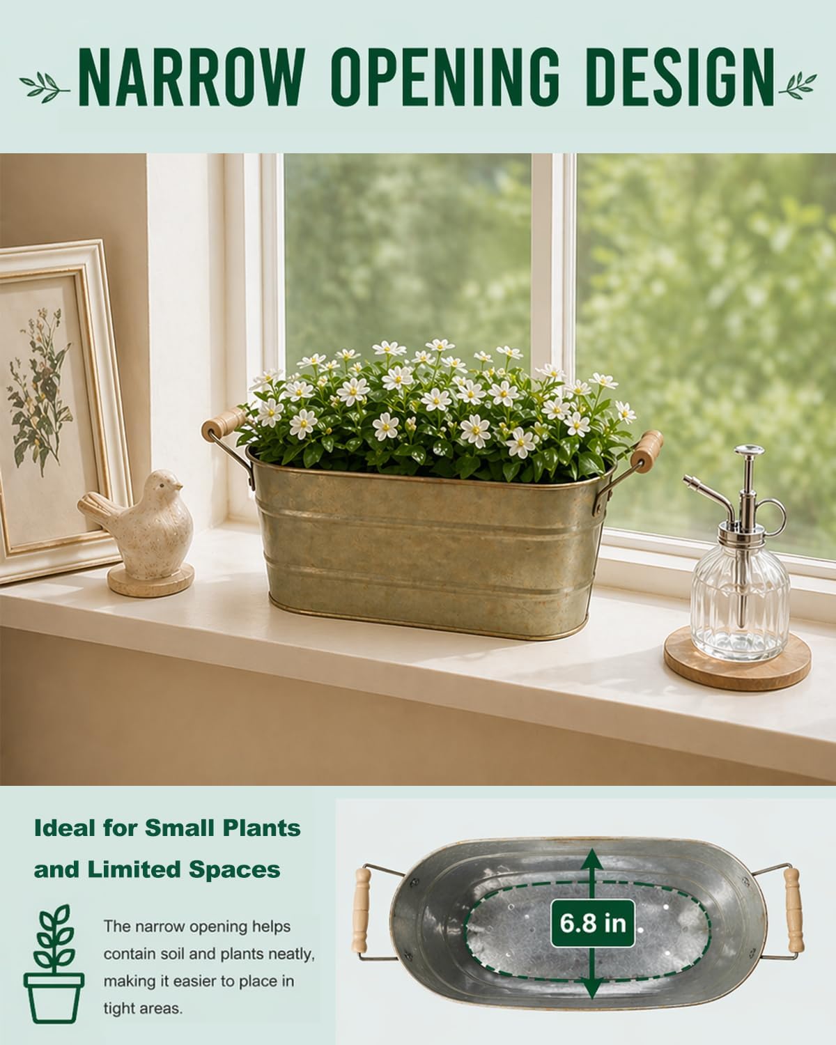 3 Large Oval Metal Farmhouse Planters
