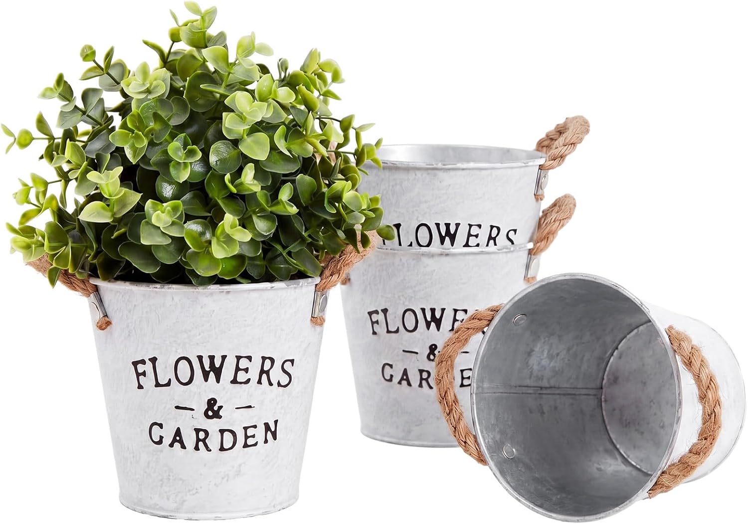4pc Small Galvanized Metal Flower Planter Buckets