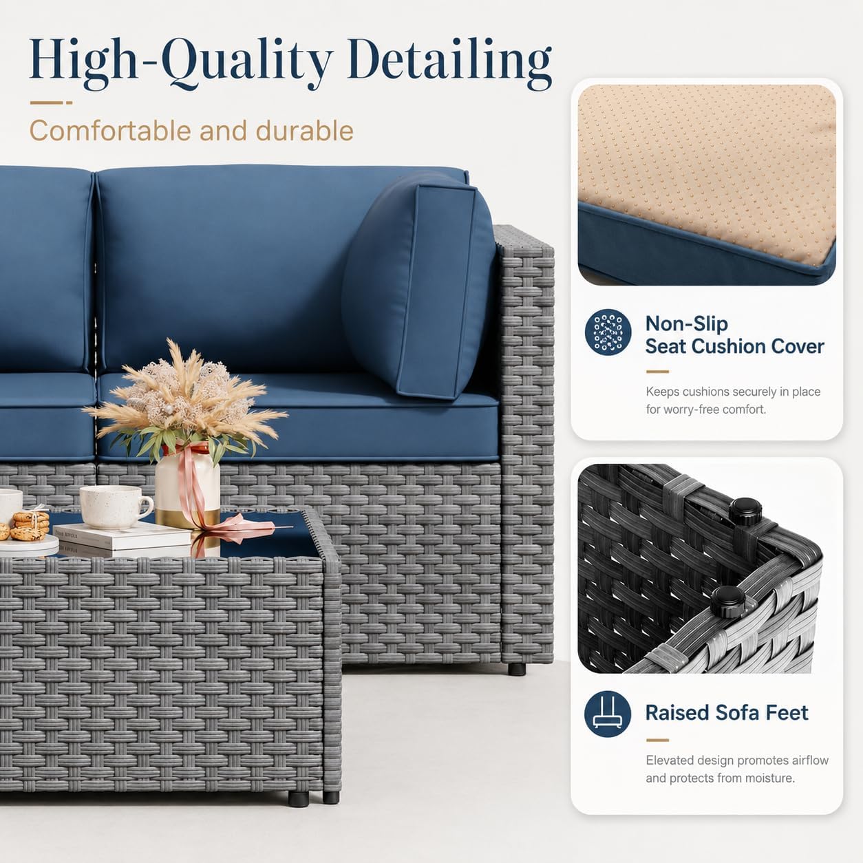 Aegean Blue 5pc Wicker Patio Set