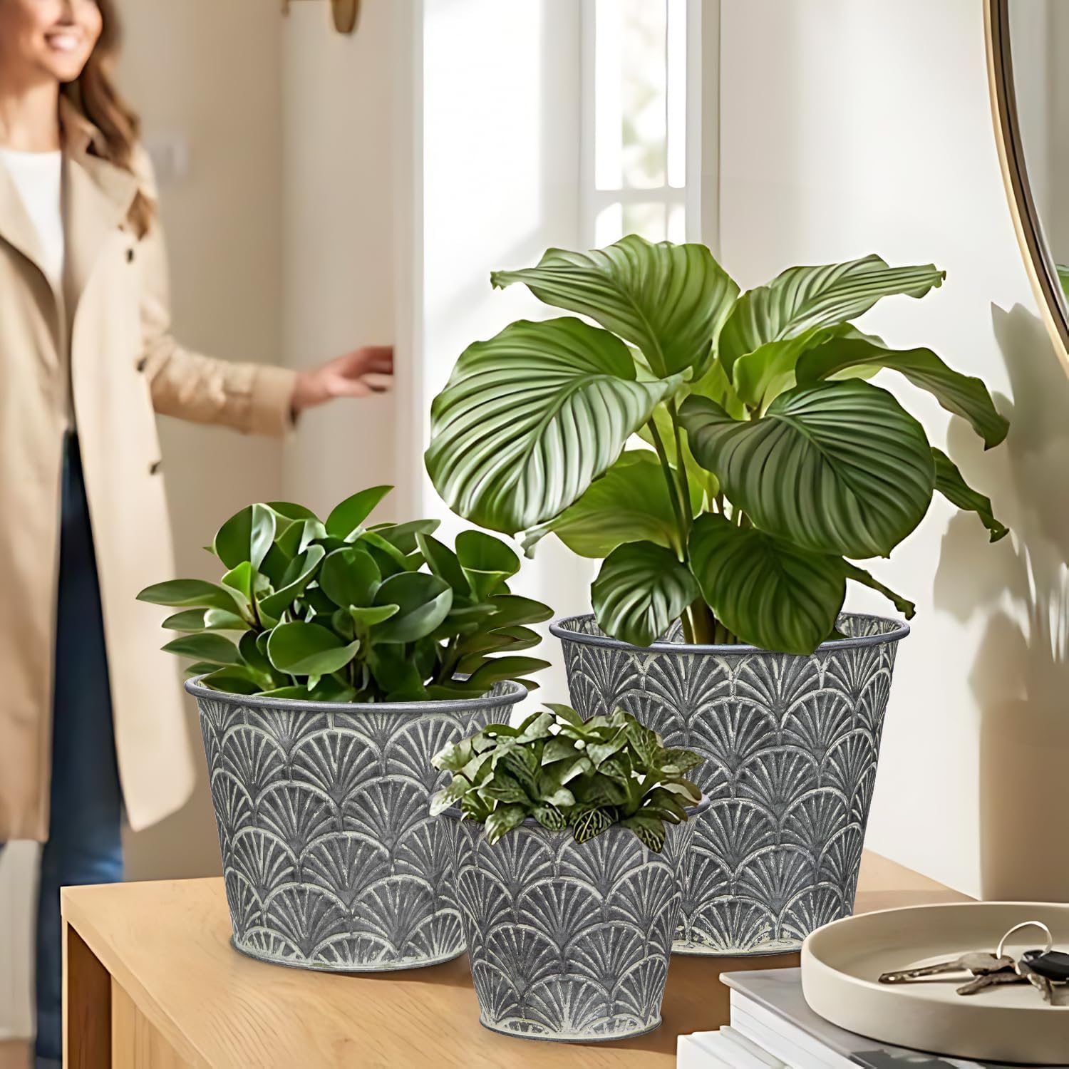 3pc Silver Galvanized Rustic Flower Buckets