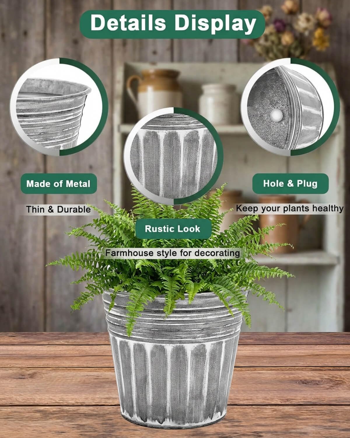 3pc 12 Inch Silver Galvanized Plant Buckets