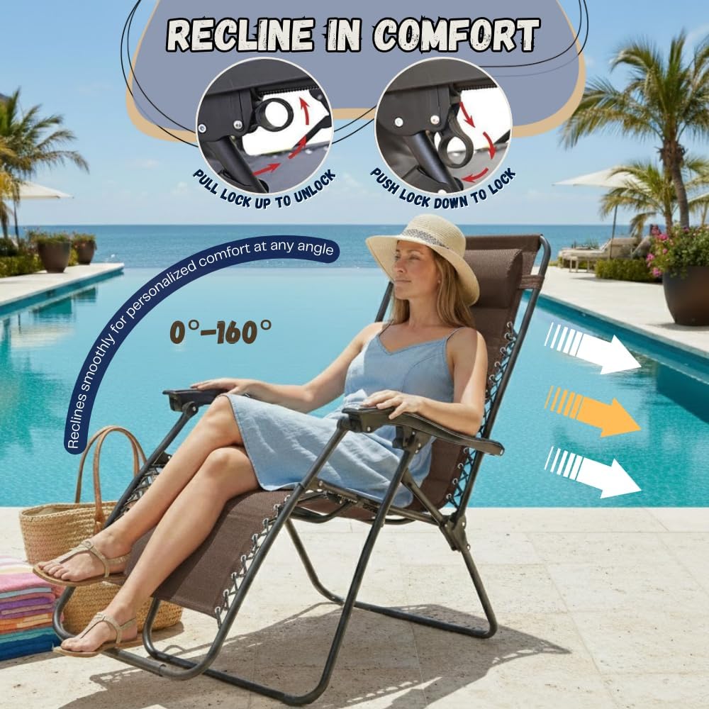 Brown Zero Gravity Patio Lounge Chair