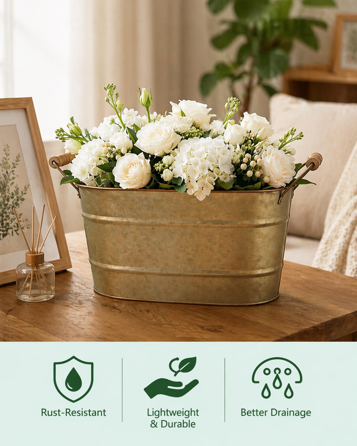 3 Large Oval Metal Farmhouse Planters