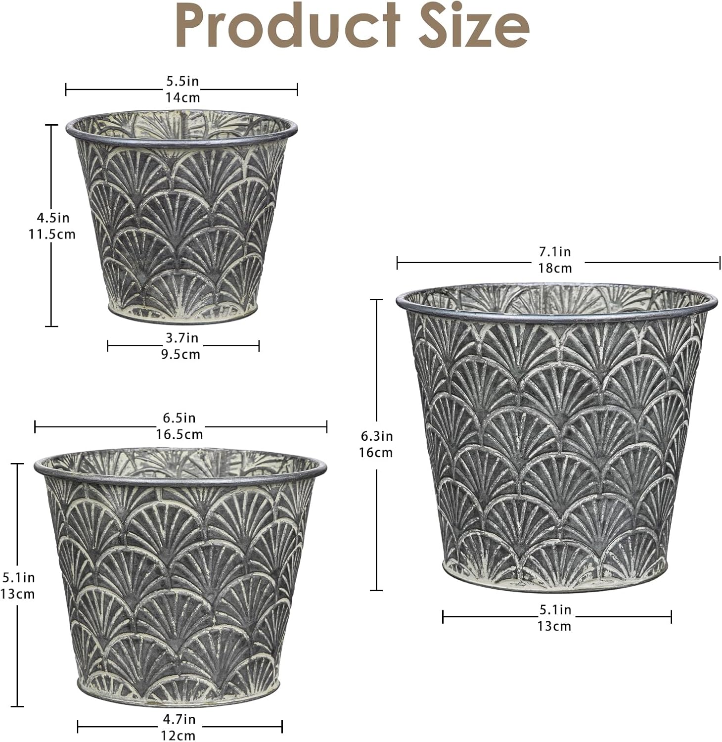 3pc Silver Galvanized Rustic Flower Buckets