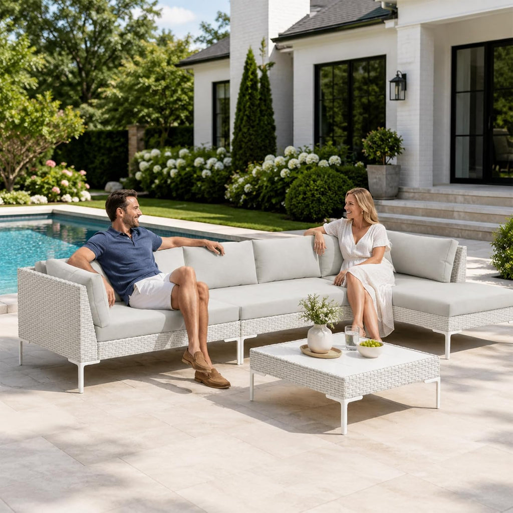 White Gray 4pc Rattan Patio Set