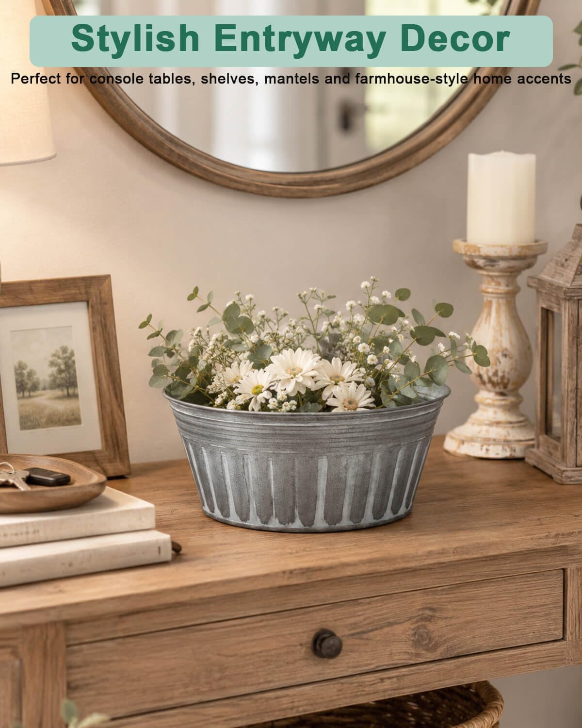 4 Silver Shallow Metal Plant Pots