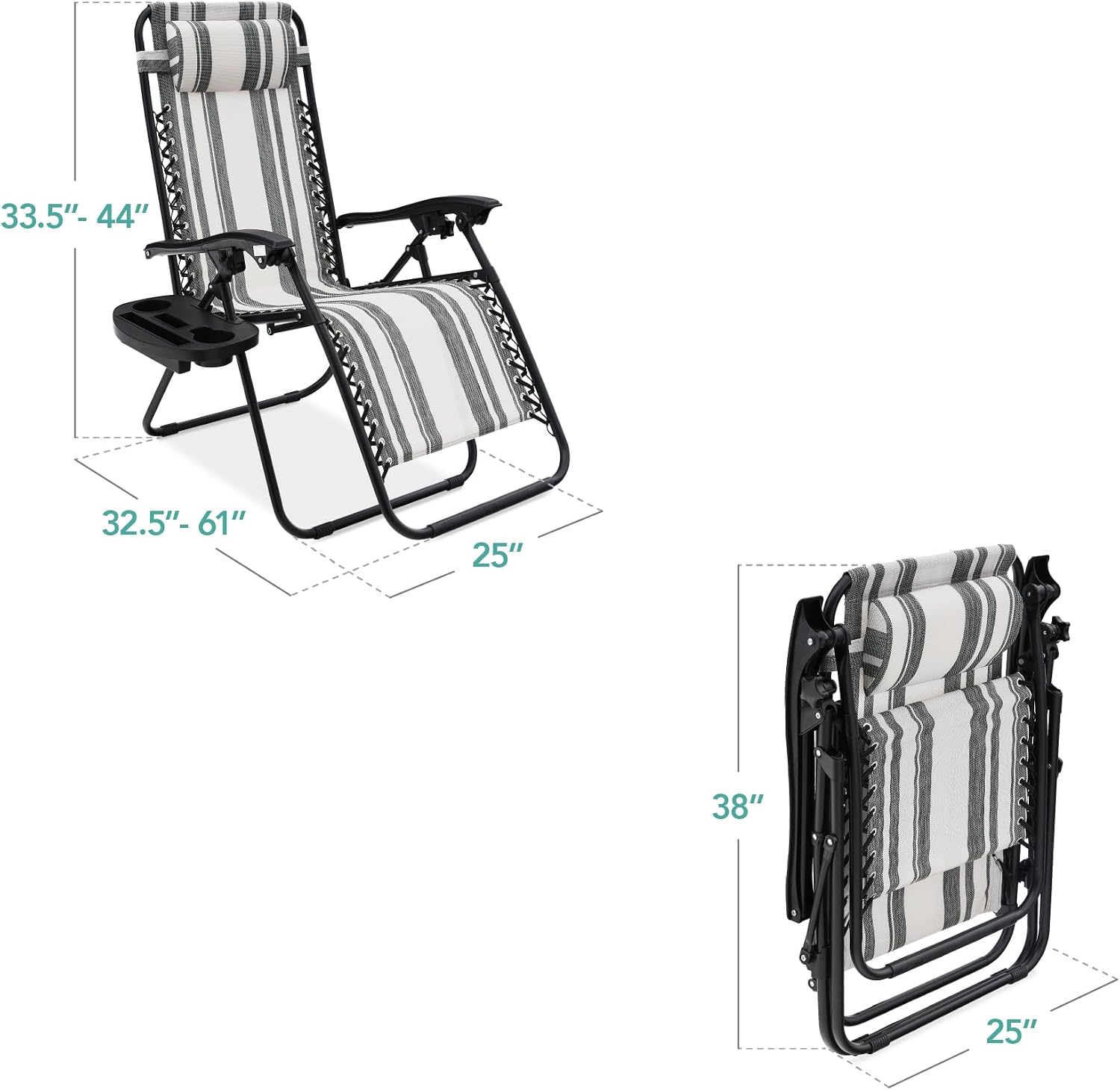 2 Striped Zero Gravity Patio Chairs
