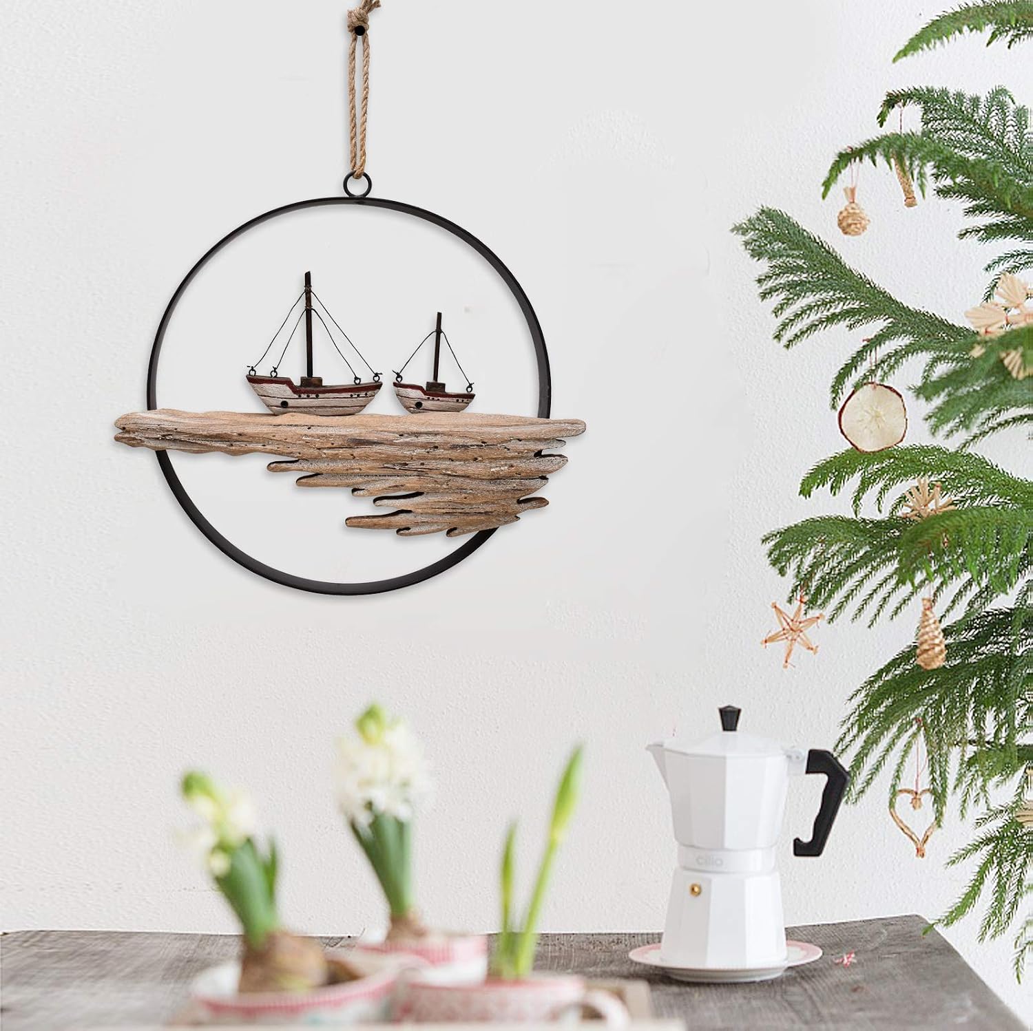 Rustic Nautical Circle Wood Wall Hanging