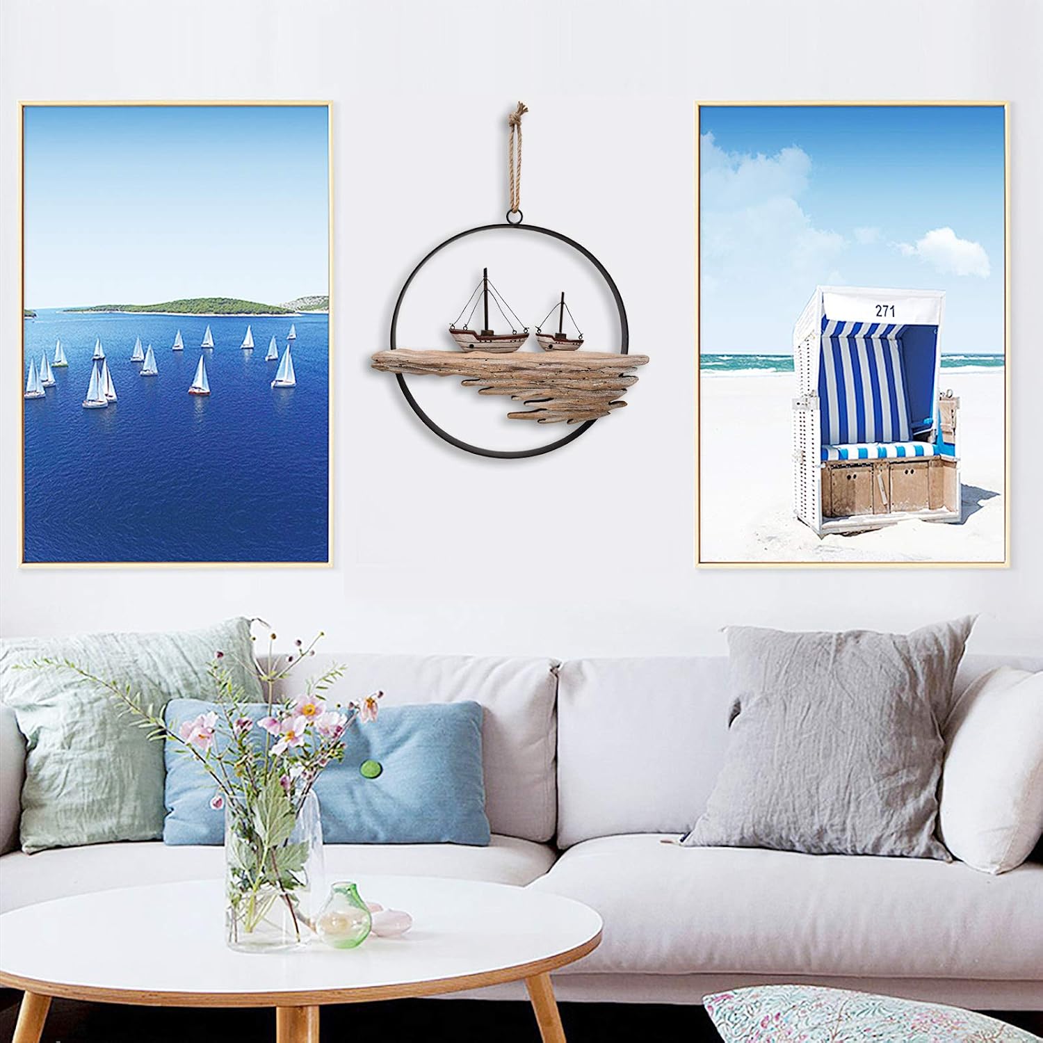 Rustic Nautical Circle Wood Wall Hanging