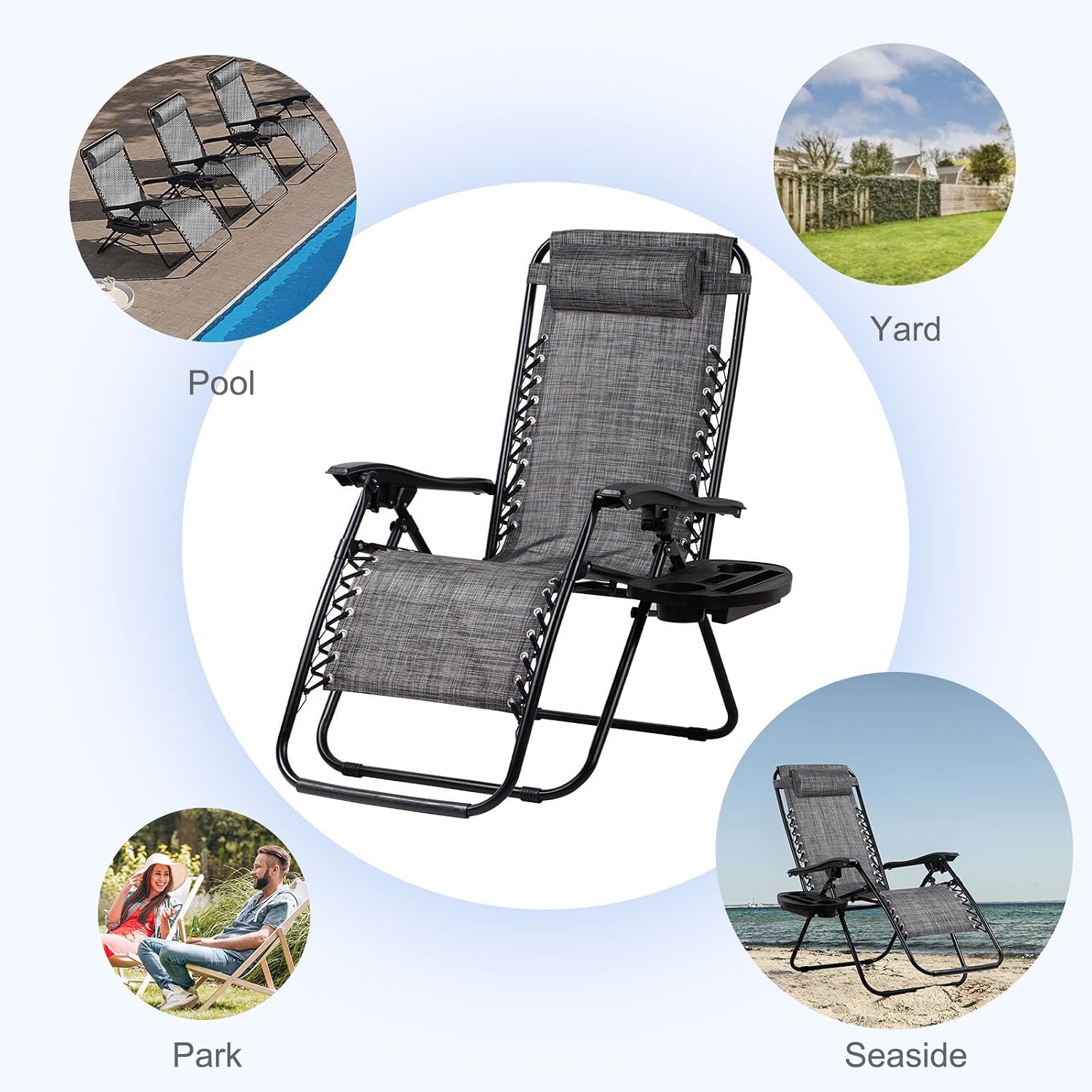 2 Grey Zero Gravity Lounge Chairs