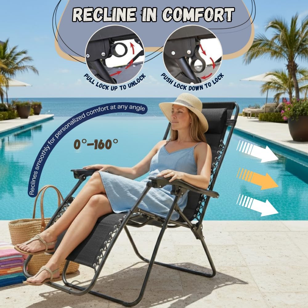 Black Zero Gravity Patio Lounge Chair