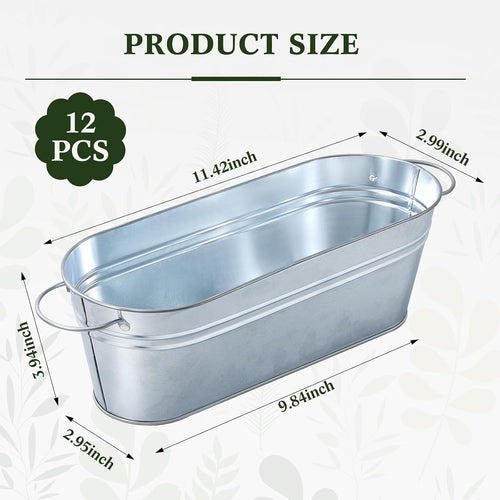 12 Small Silver Oval Metal Planters