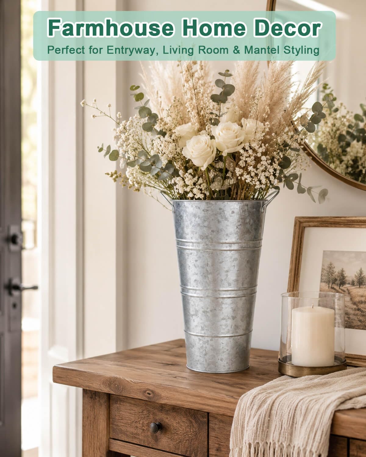 6 Silver Farmhouse Metal Flower Buckets