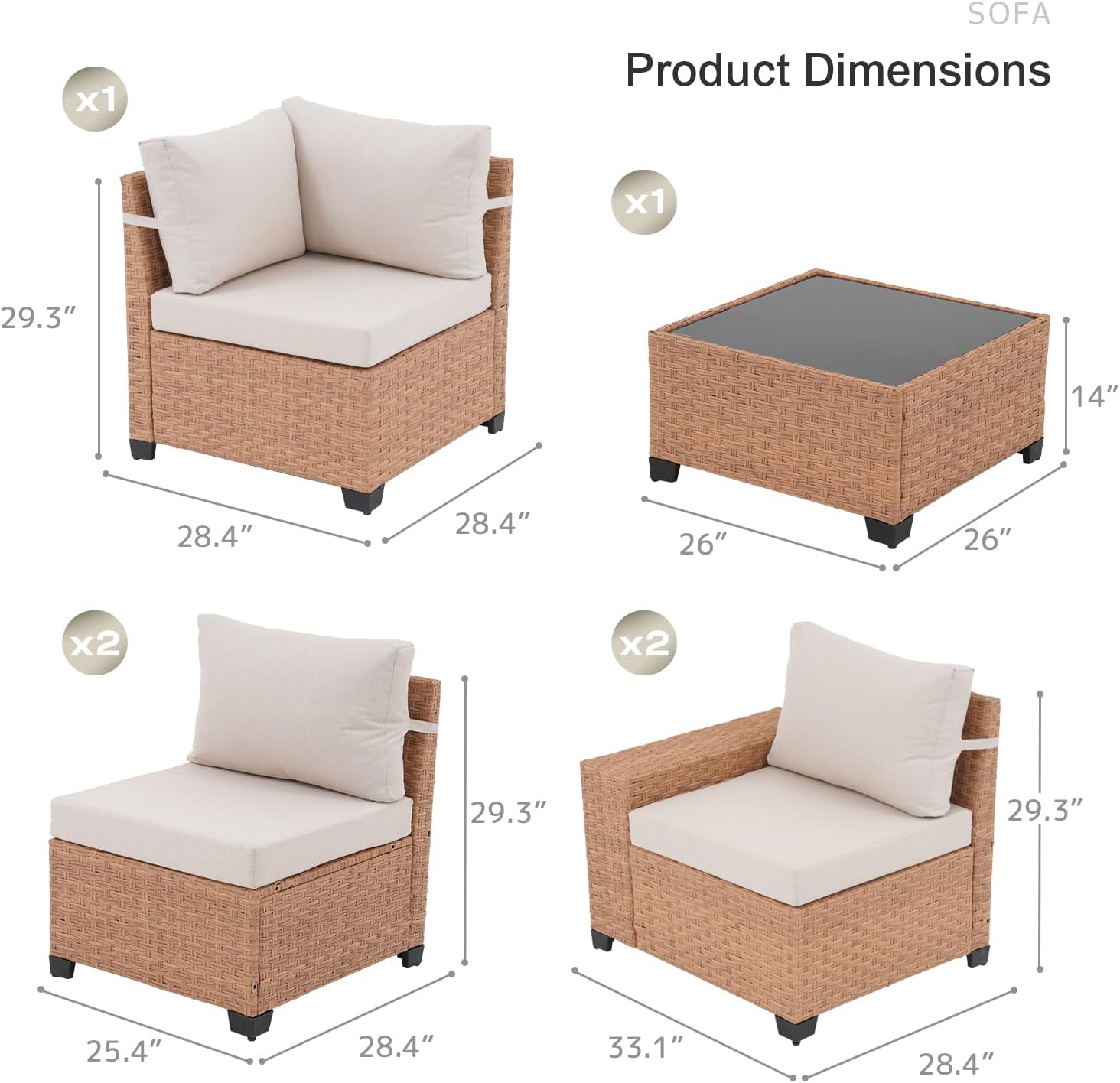 Natural 6pc Wicker Patio Sectional Set