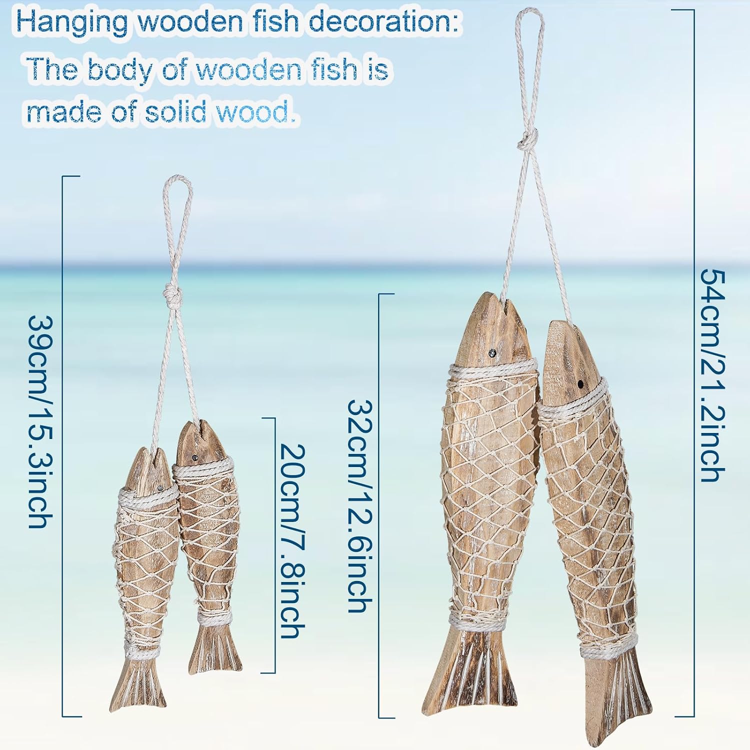 4pc Natural Wooden Fish Nautical Wall Sculptures