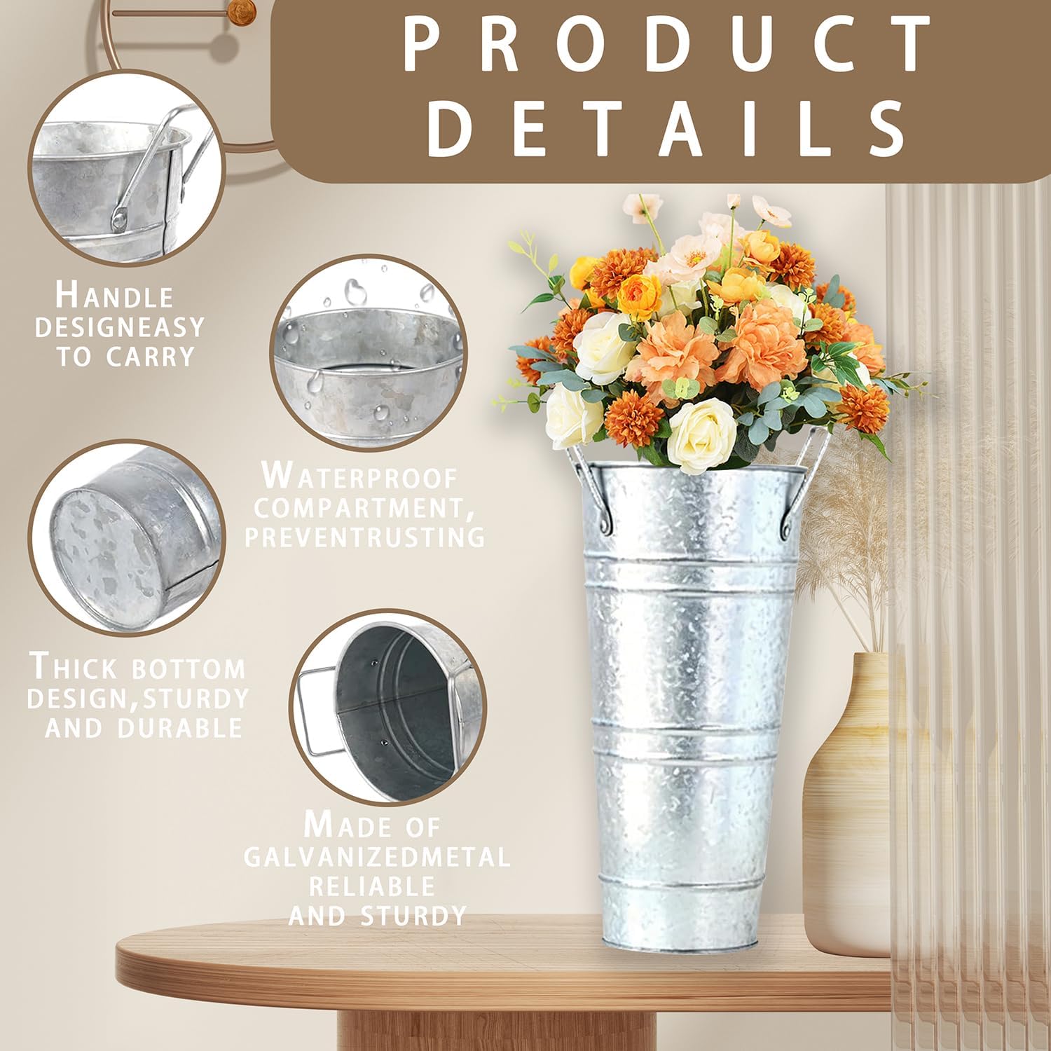 8 Rustic Metal Flower Buckets