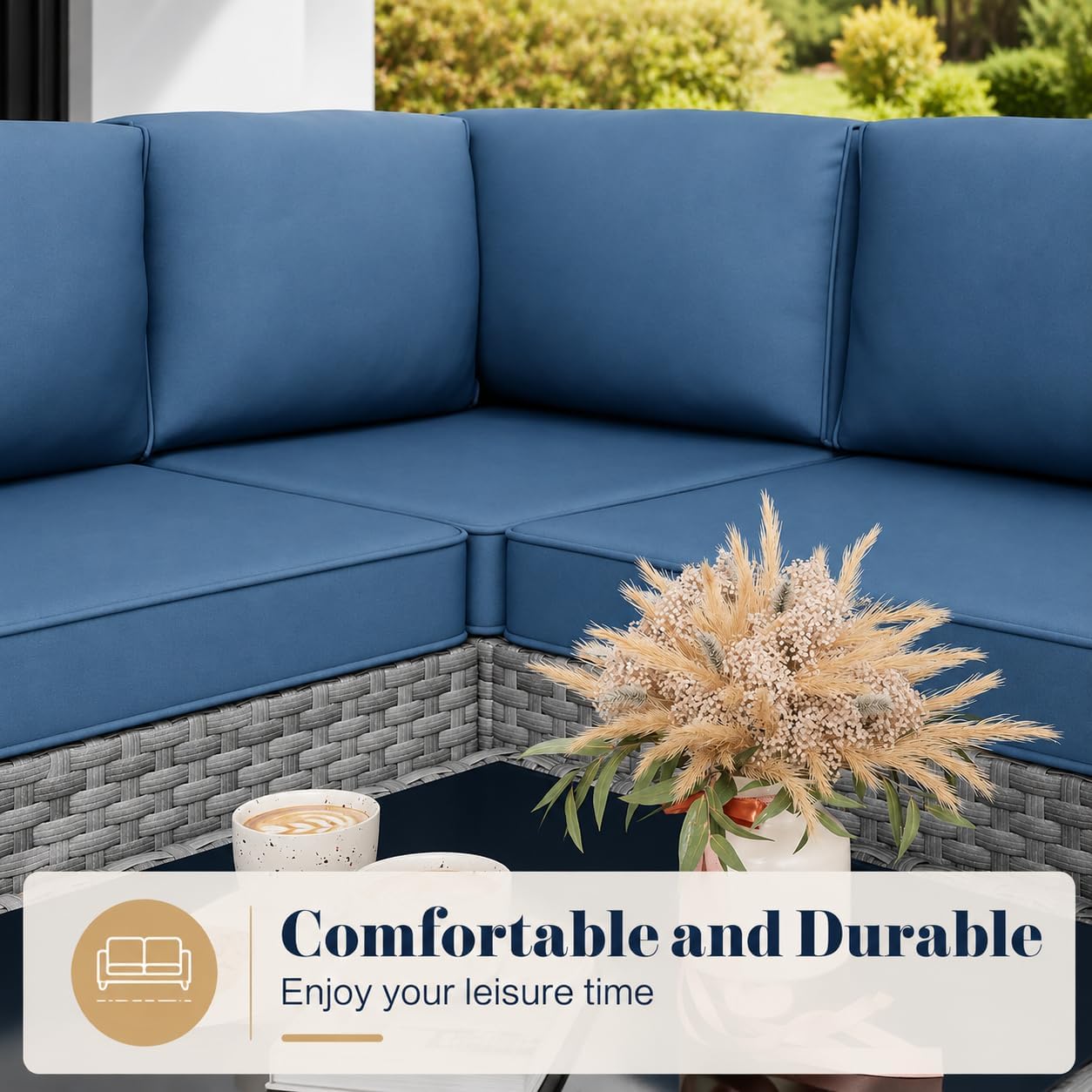 Aegean Blue 5pc Wicker Patio Set