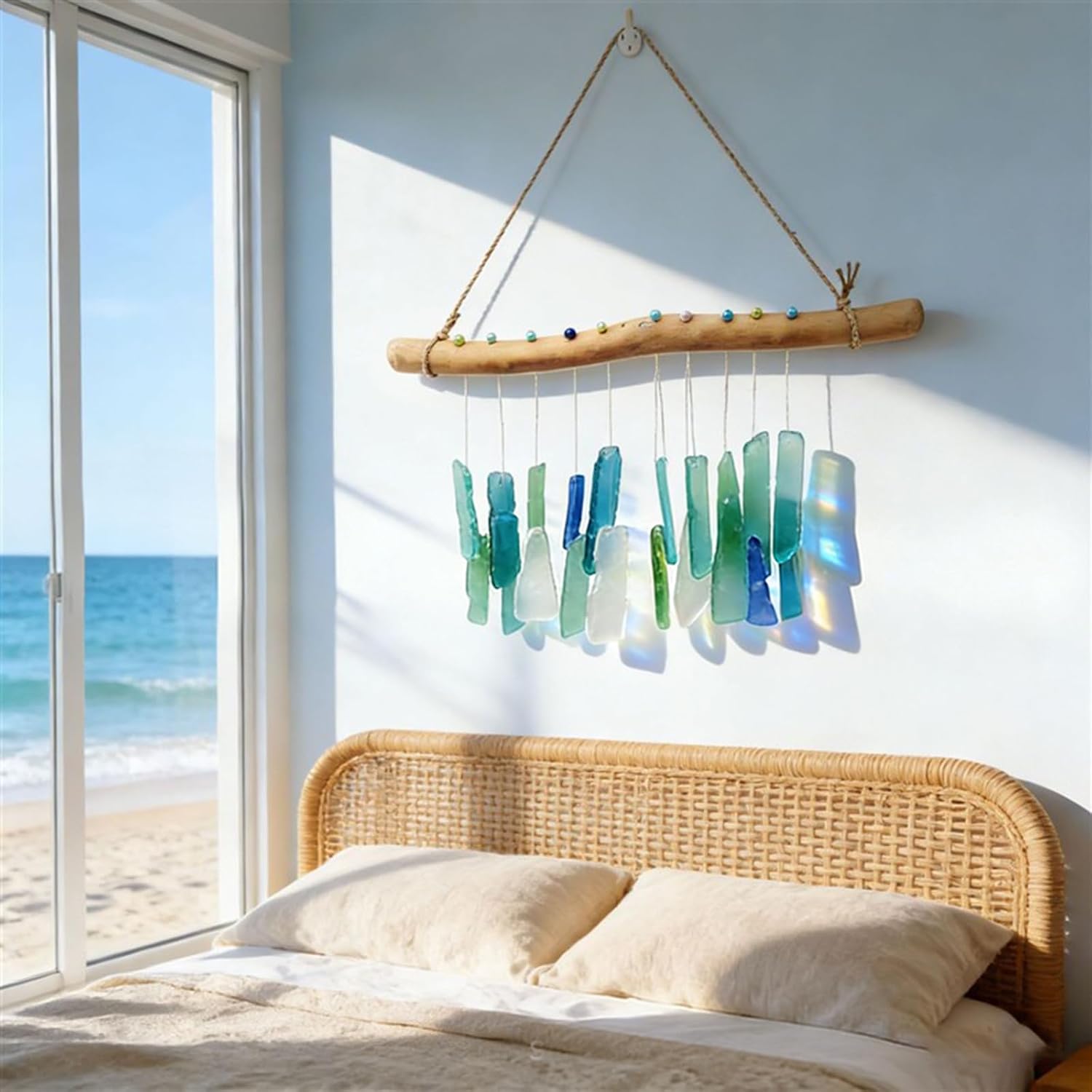 Sea Glass Driftwood Wind Chime Decor