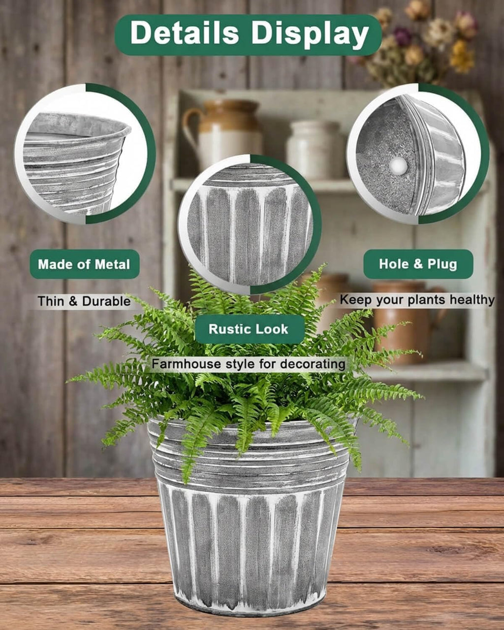 6 Silver Small Metal Herb Planters