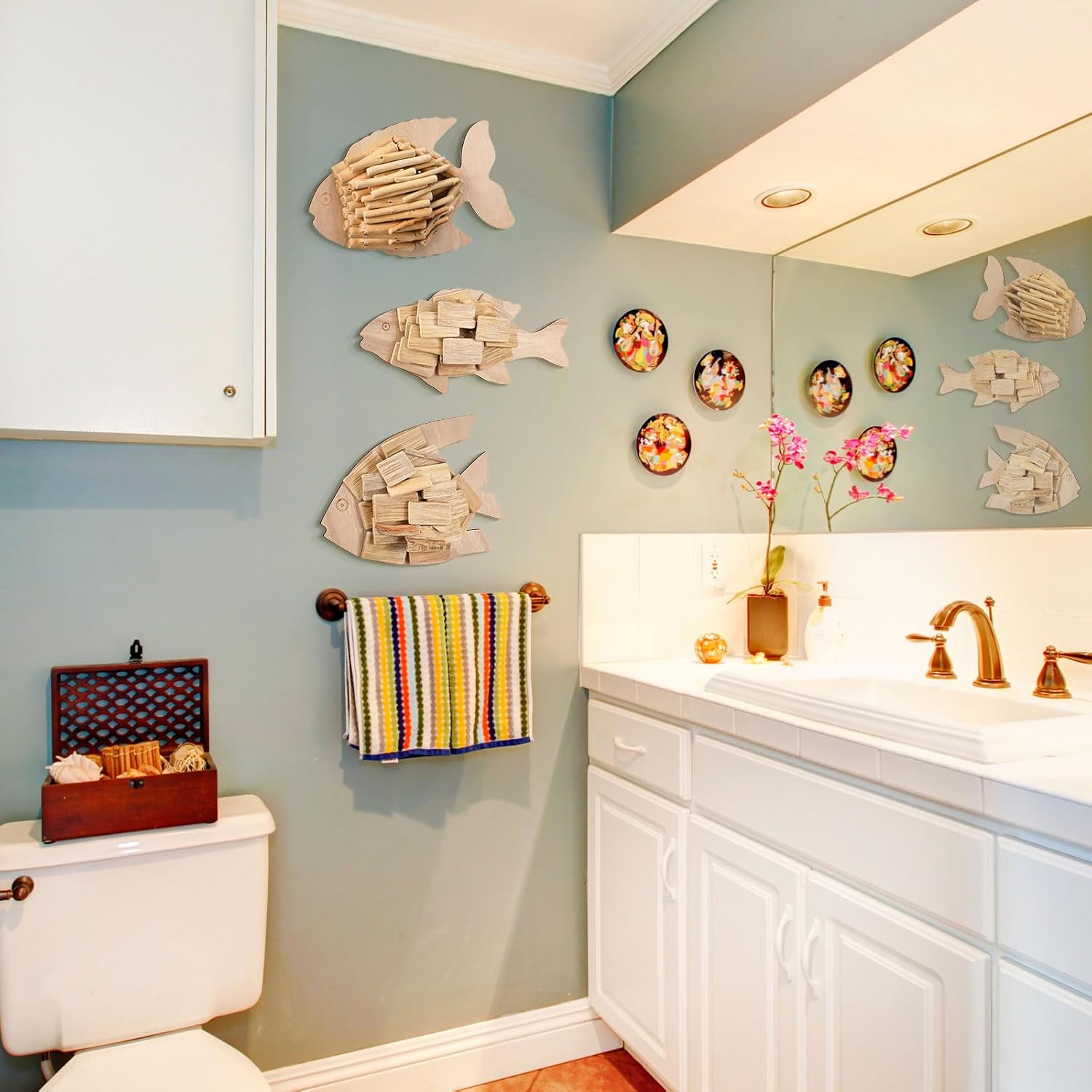 3pc Driftwood Fish Coastal Wall Decor