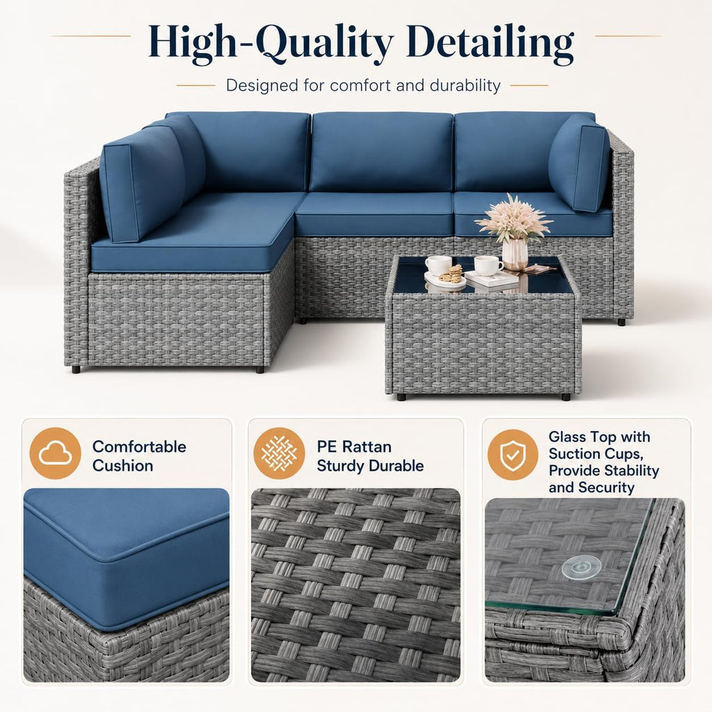 Aegean Blue 5pc Wicker Patio Set