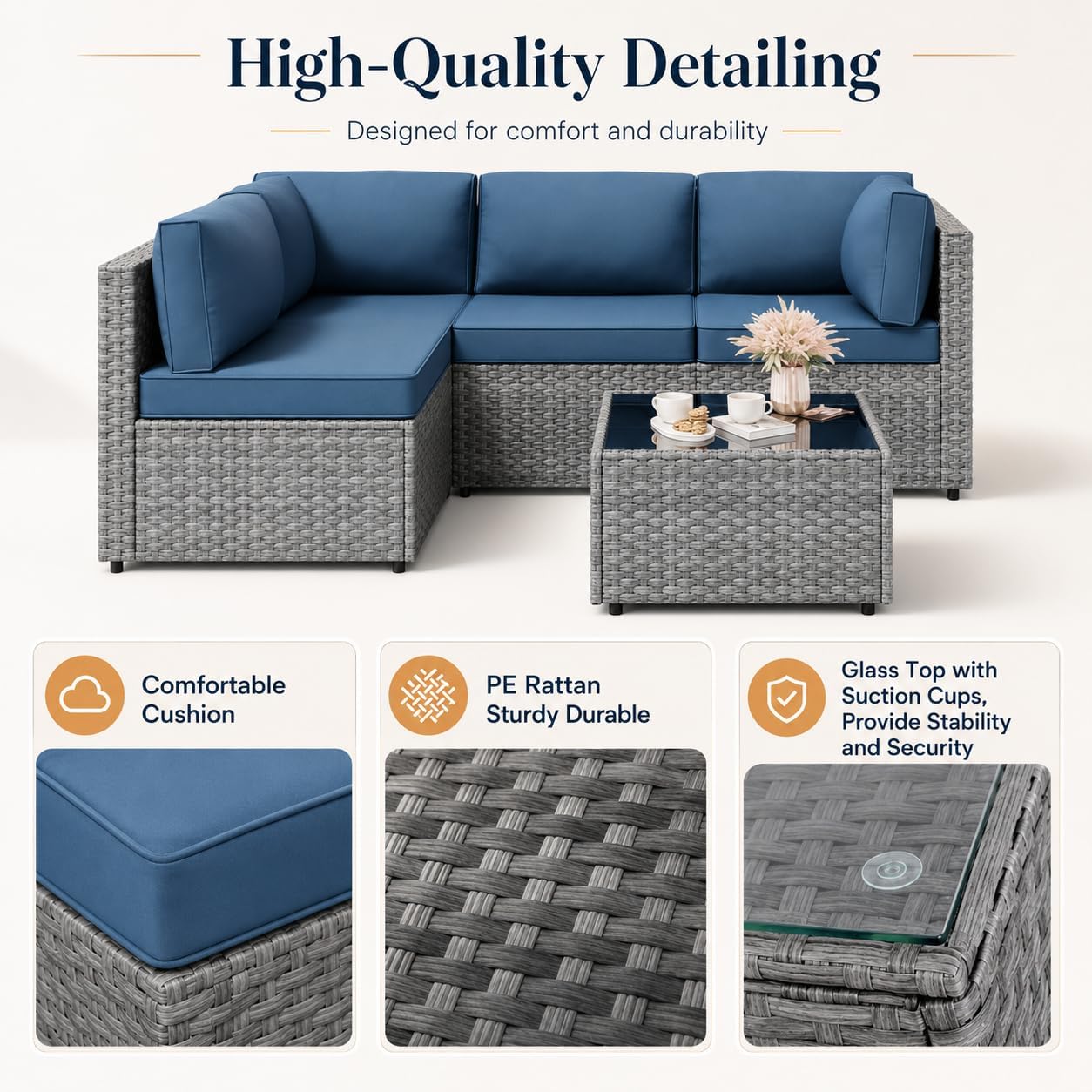 Aegean Blue 5pc Wicker Patio Set