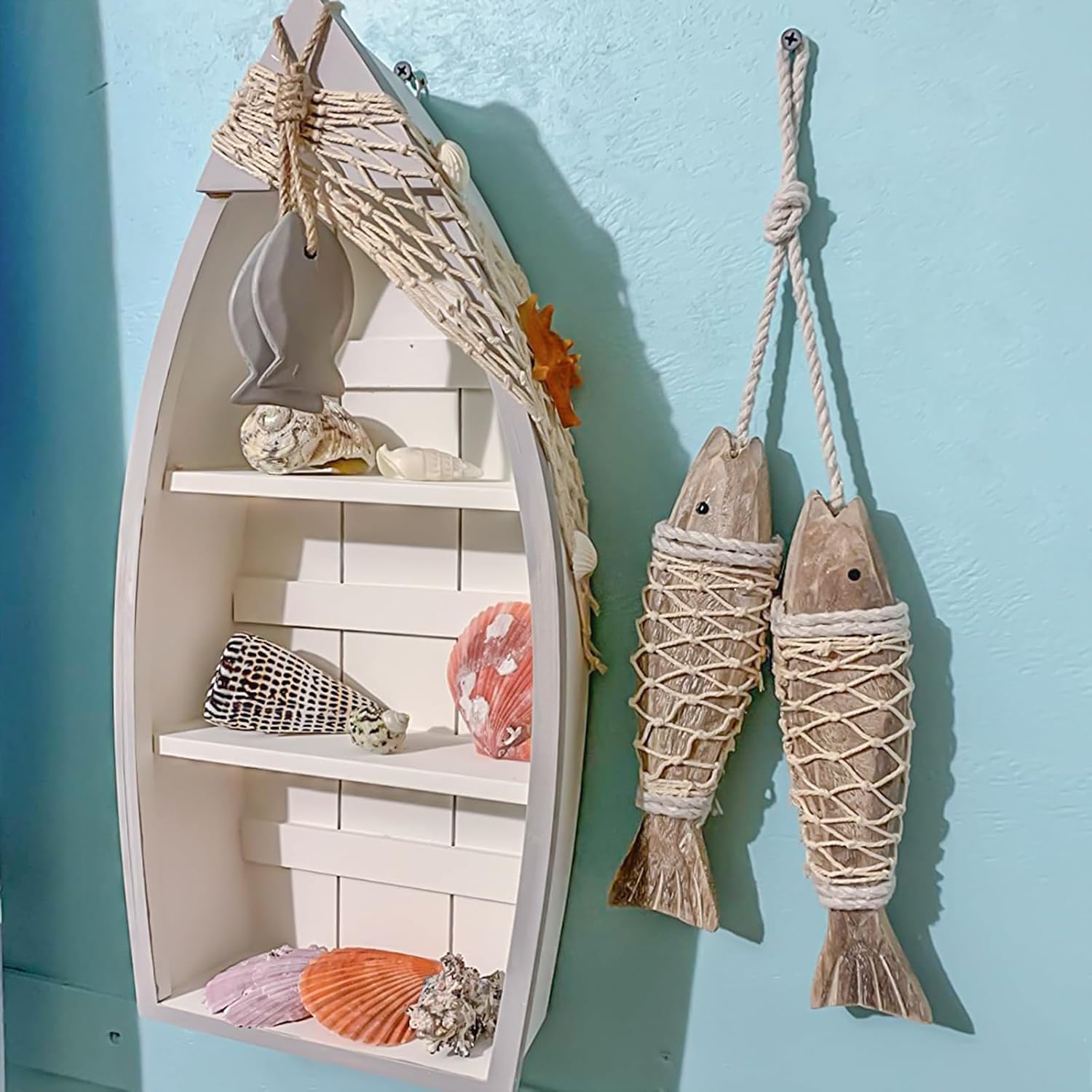 4pc Natural Wooden Fish Nautical Wall Sculptures