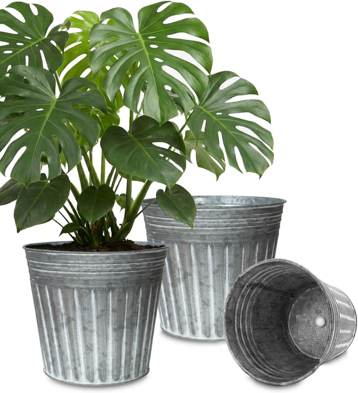 3pc 12 Inch Silver Galvanized Plant Buckets