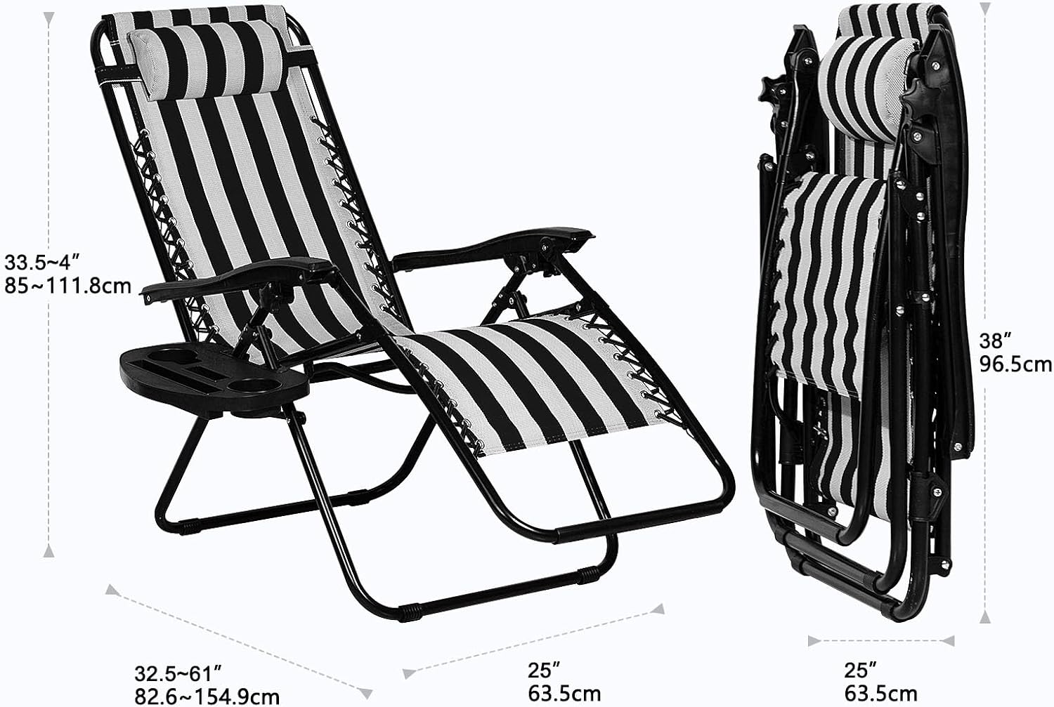 2 Striped Zero Gravity Patio Chairs