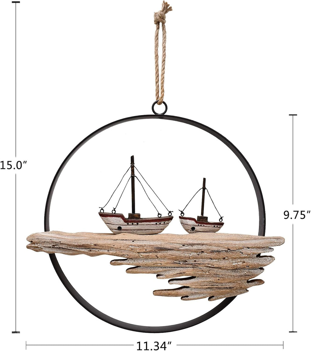 Rustic Nautical Circle Wood Wall Hanging