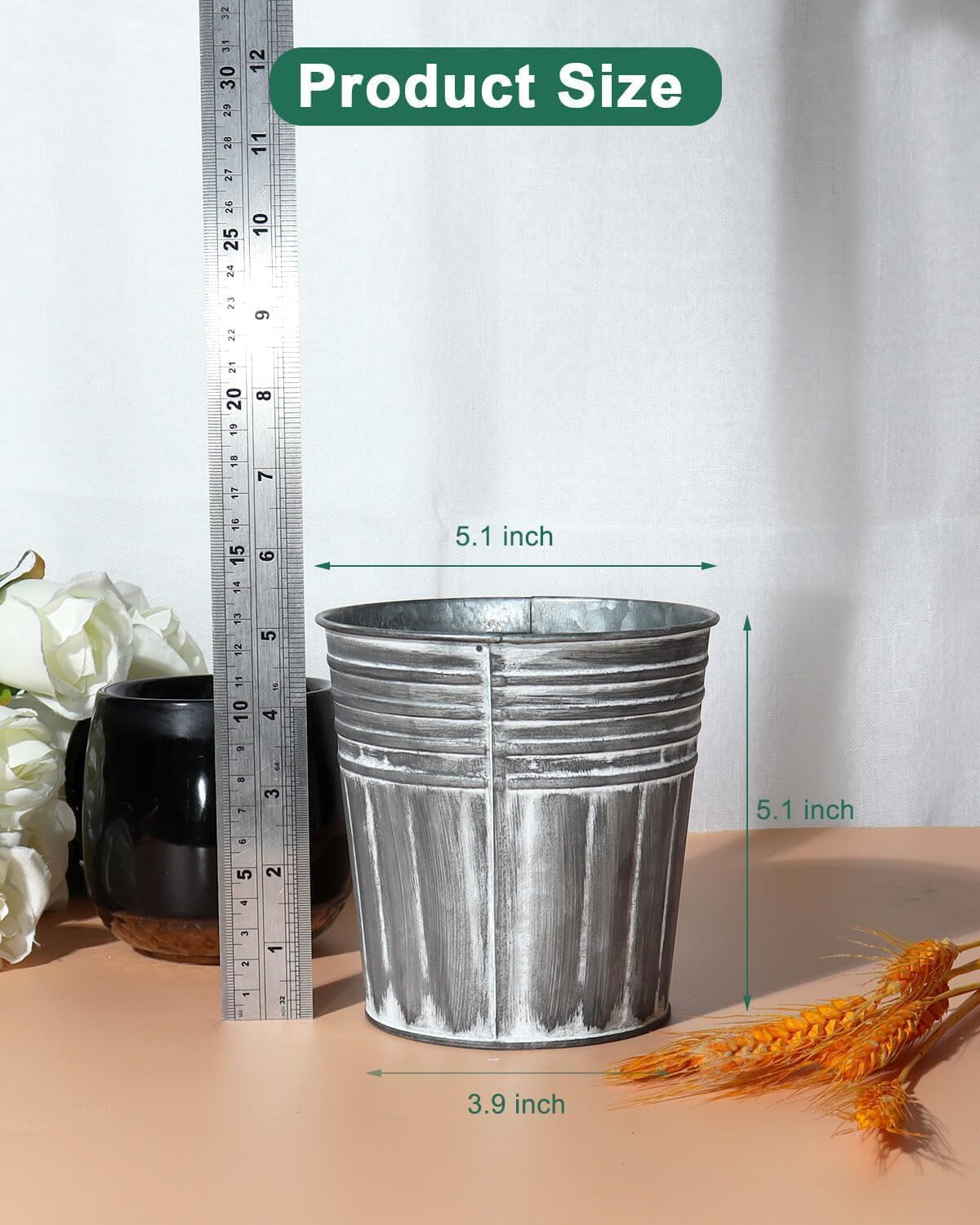 6 Silver Small Metal Herb Planters