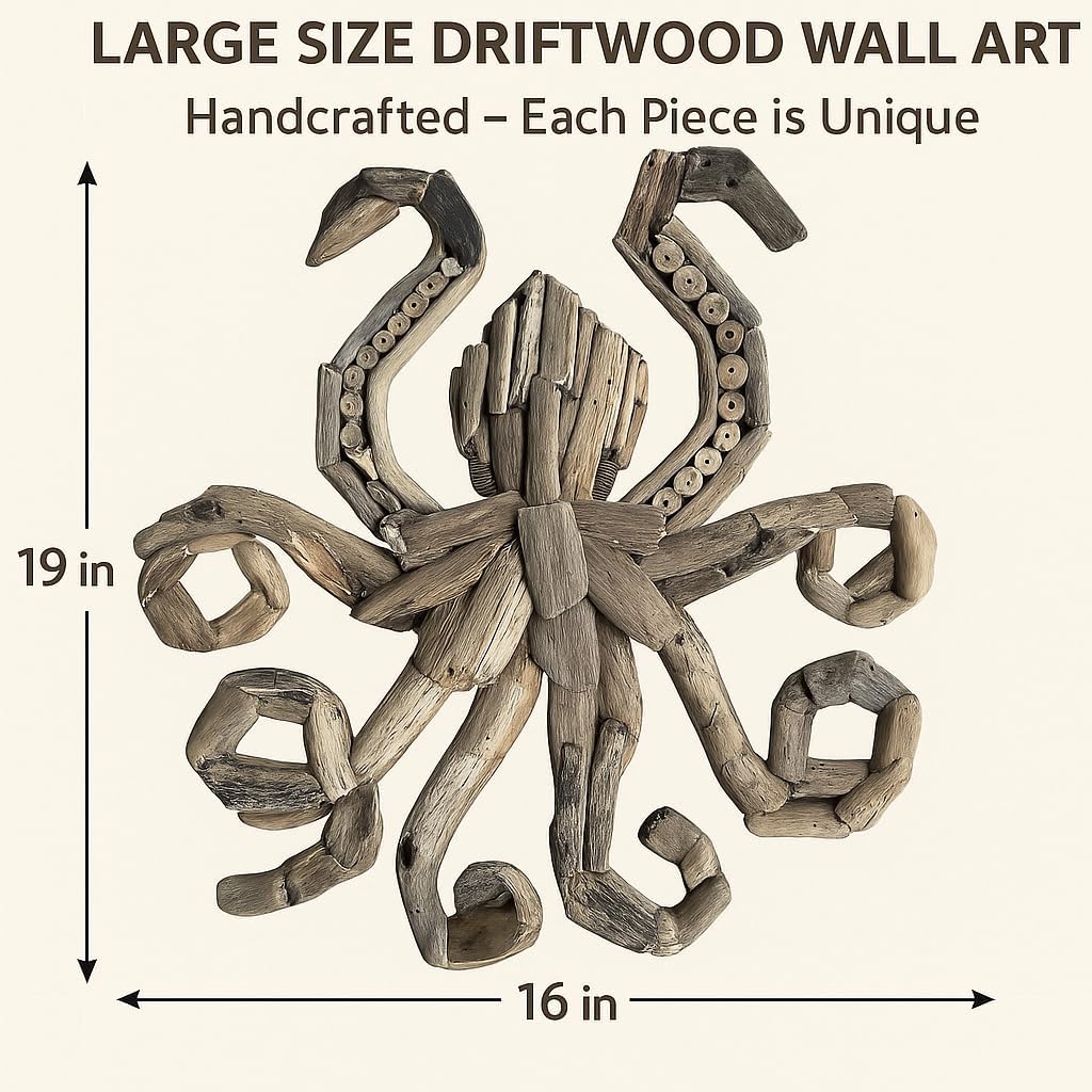Driftwood Octopus Coastal Wall Decor