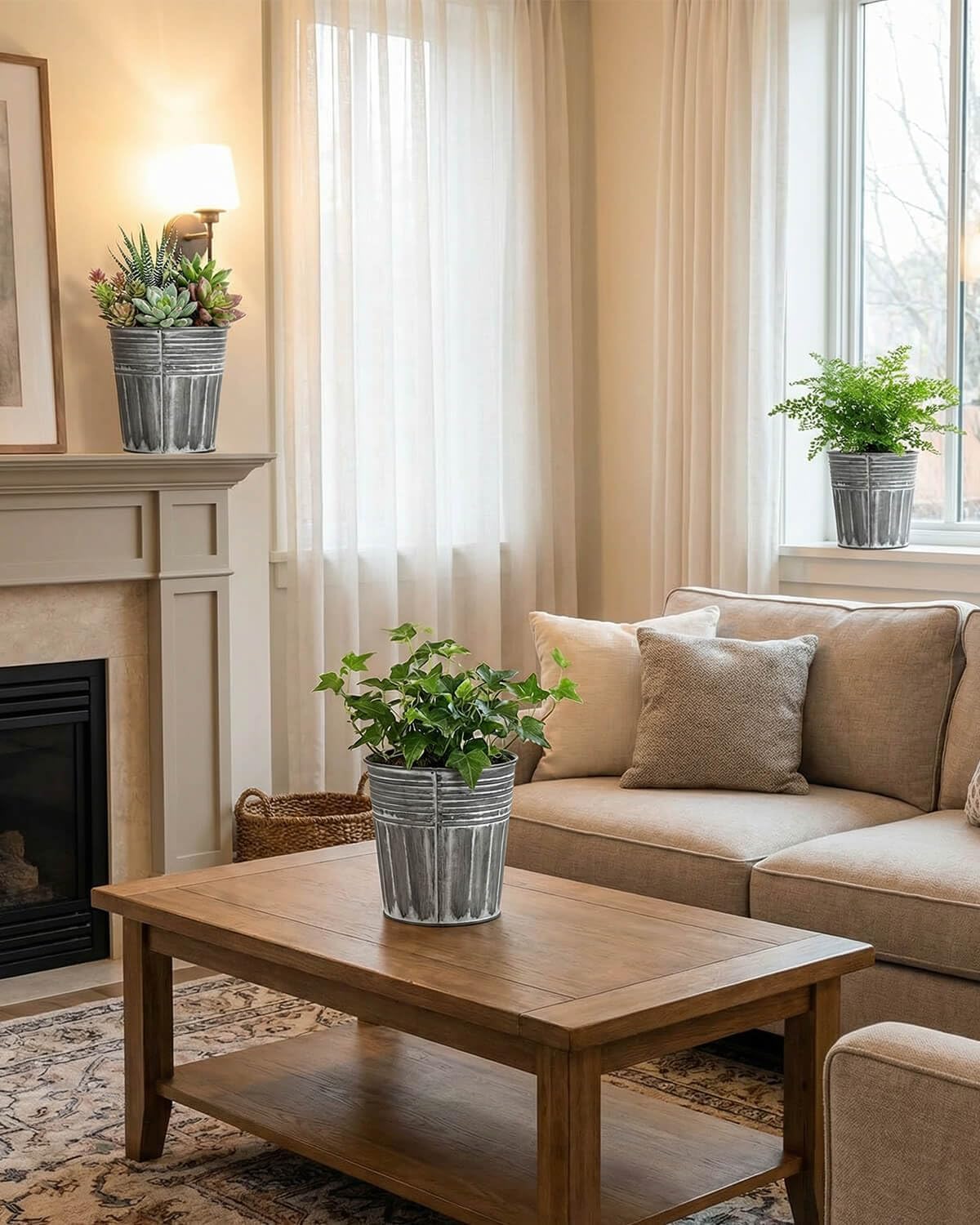 6 Silver Small Metal Herb Planters
