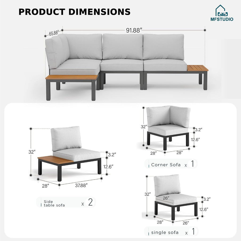 4pc Metal L-Shaped Patio Sectional Set