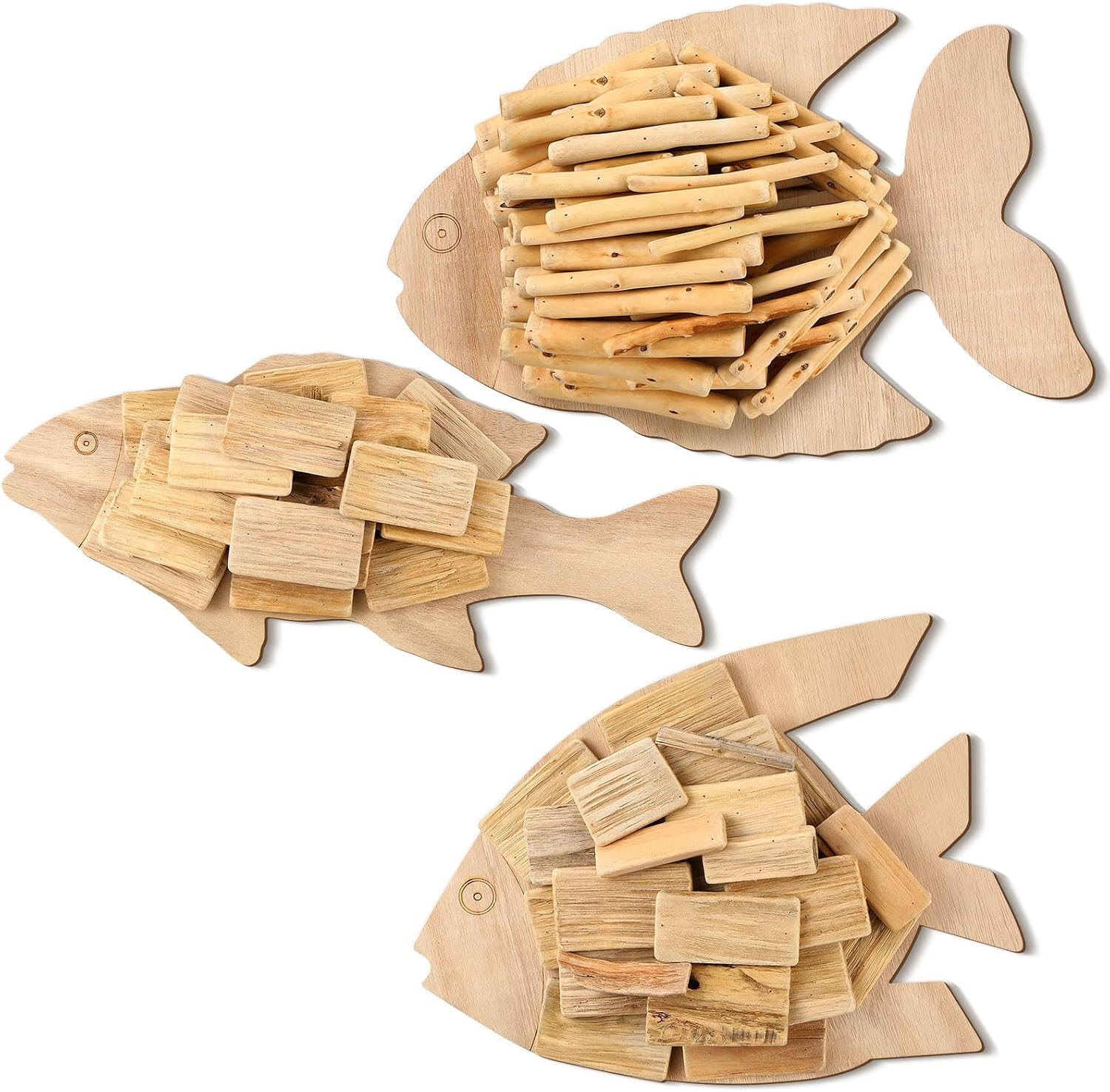 3pc Driftwood Fish Coastal Wall Decor