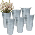 6 Silver Farmhouse Metal Flower Buckets
